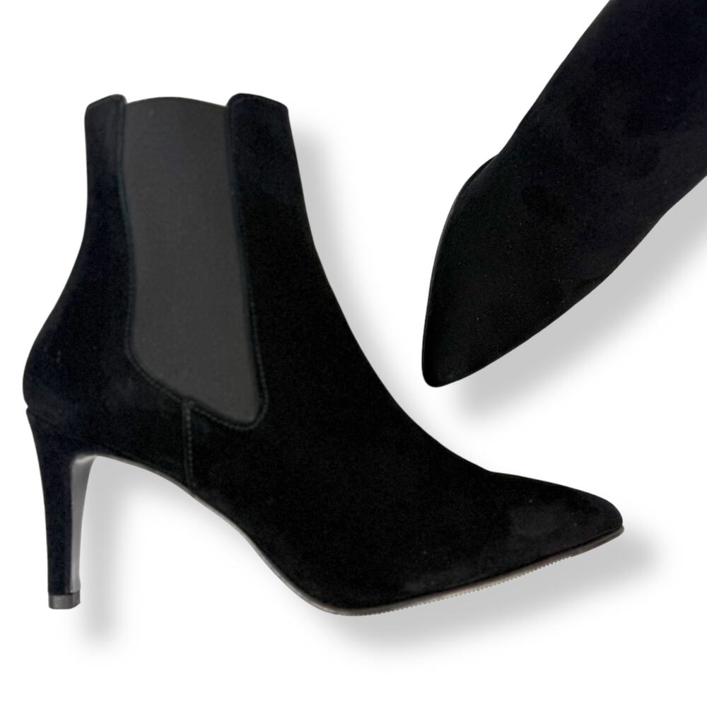Brand new ANTONIO DE FARIA Portugal black suede pointed toe Chelsea heeled boots - Picture 14 of 16